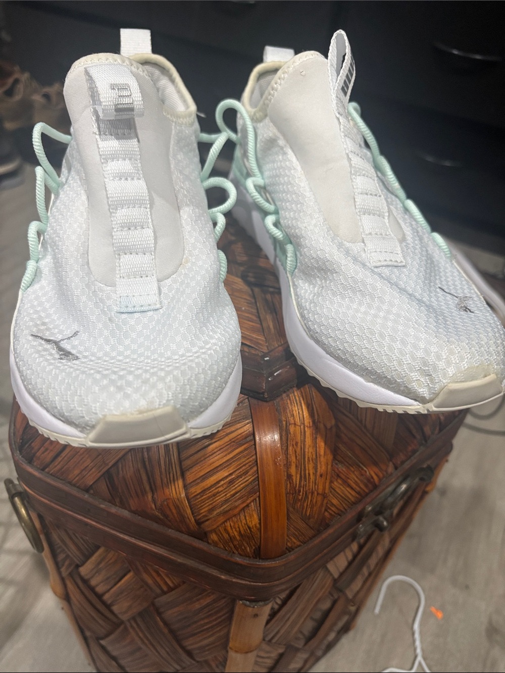 Women’s Slip-On Athletic Sneakers in White and Mint